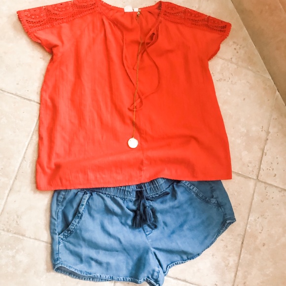 LOFT Chambray Drawstring Shorts, size M - Picture 1 of 5